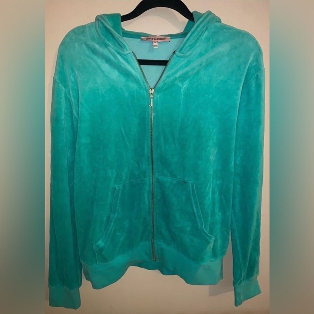 JUICY COUTURE Teal Turquoise Blue Velour Hoodie JUICY COUTURE Hoodie